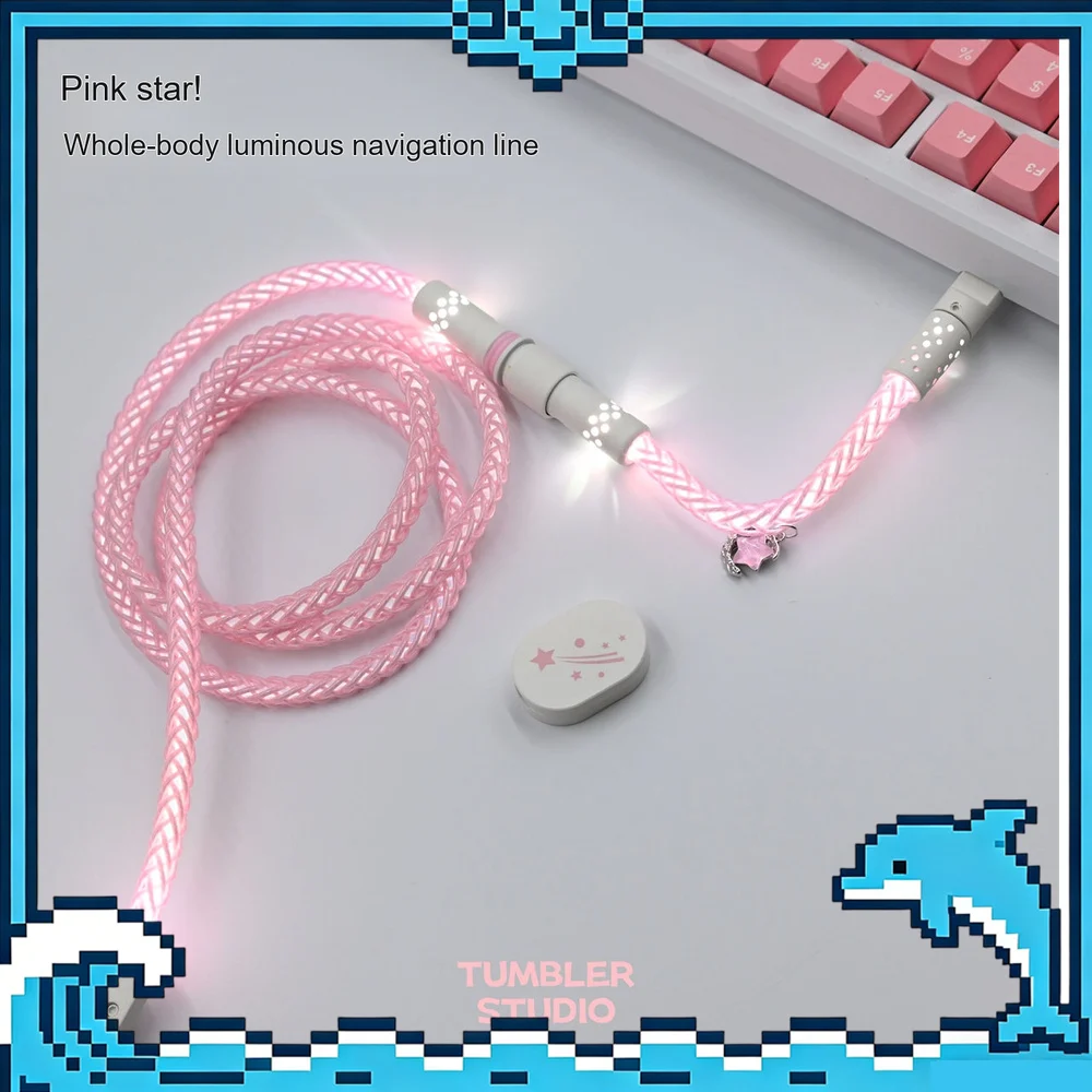 Tumbler Studio Star Moon Theme Pink Lighting Single Crystal Copper Custom Mechanical Keyboard Aviator Cable Coiled Gaming Cord