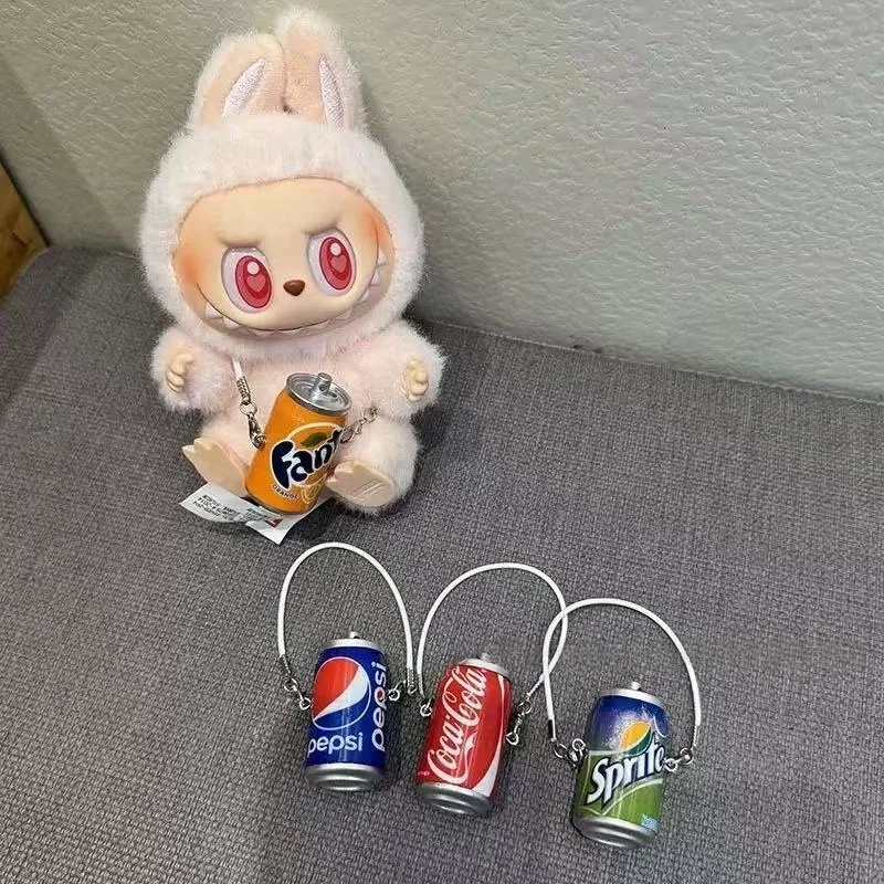 ل 15-17 سنتيمتر Labubu 1/2/3 جيل كوكا كولا/بيبسي كولا/سبريت علب المشروبات أفخم دمية قلادة الديكور بحبل أحمر