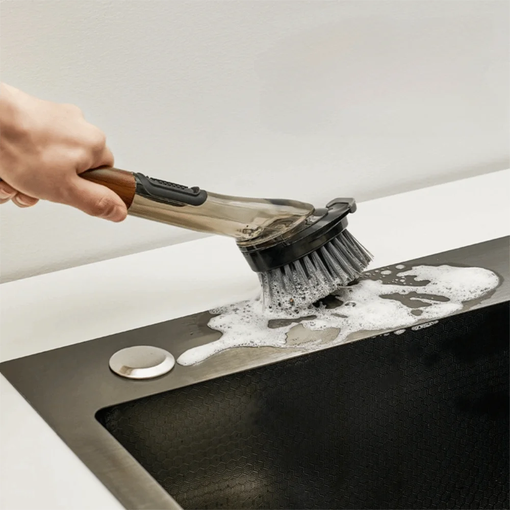 

Эргономичный дозатор мыла, щетка для мыла, длинная ручка, сменная головка, скруббер для кастрюли с губкой из древесной целлюлозы, щетка для чистки кастрюли, посуда