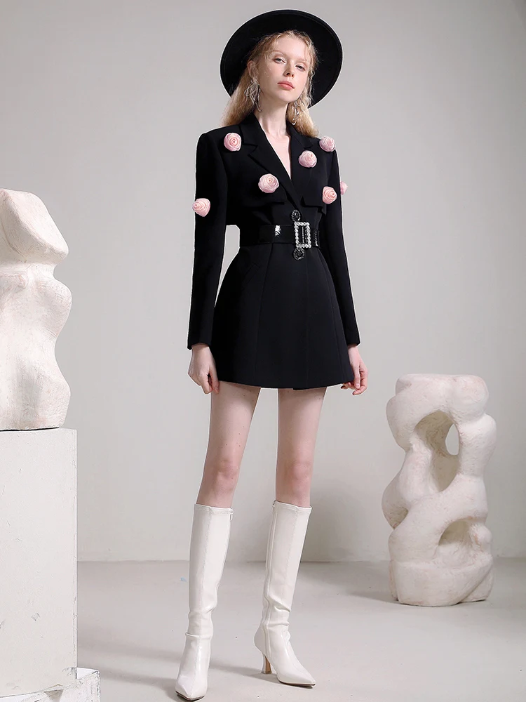 Abito da pendolarismo da donna di fascia alta modello di design abito da pendolare con senso dignitoso di nicchia nero dolce rosa giacca abiti