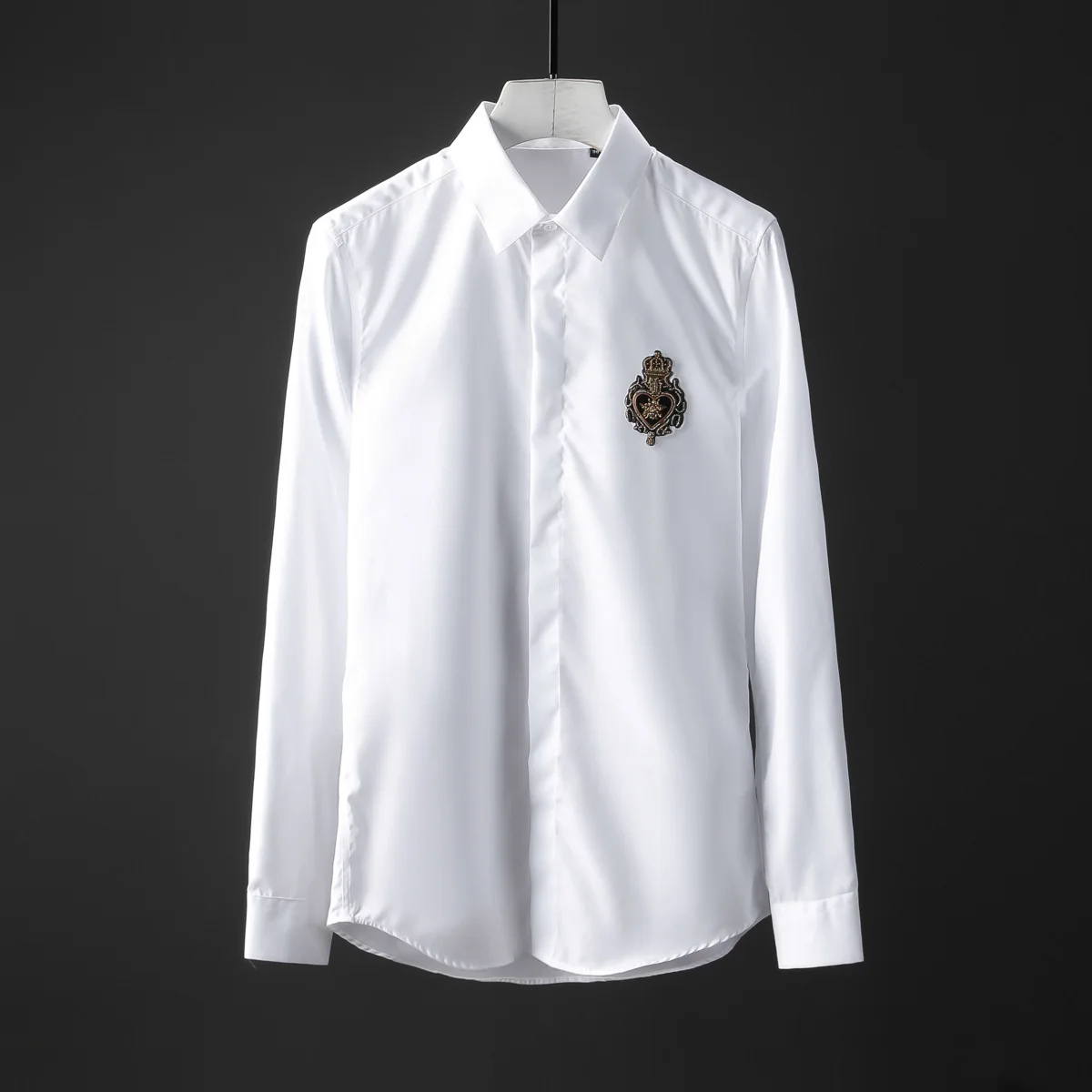 

Brand Luxury Handmade Crown Studded Shirt Men Long Sleeve Casual Business Dress Shirts Party Banquet Stage Performance Costumes