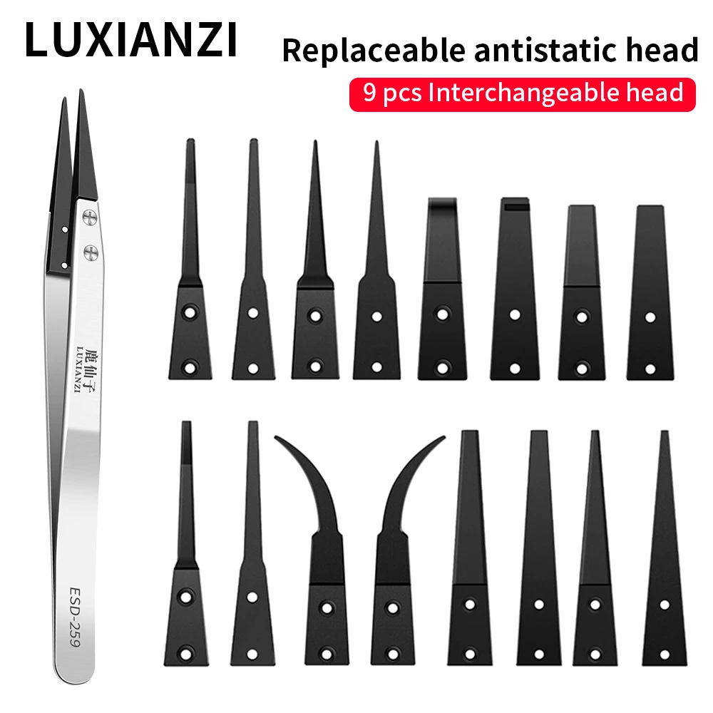 luxianzi anti estatico industrial pincas pcs substituir cabeca conjunto nail art beads picking nipper ferramenta esd precision forceps 01