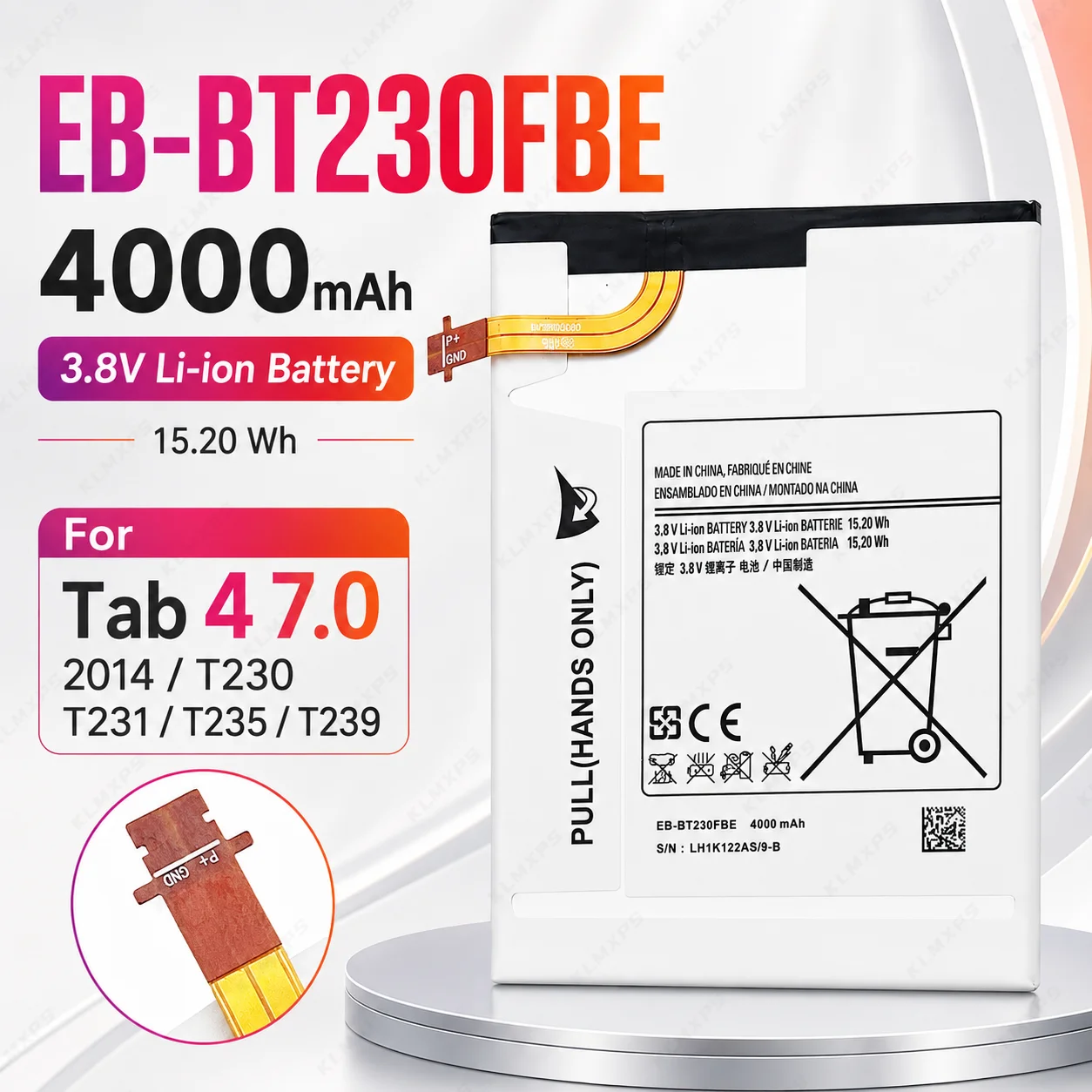 Replacement Tablet Battery 4000mAh For Samsung Galaxy Tab 4 7.0 SM-T230 T231 T235 EB-BT230FBE EB-BT239ABE EB-BT239FBU