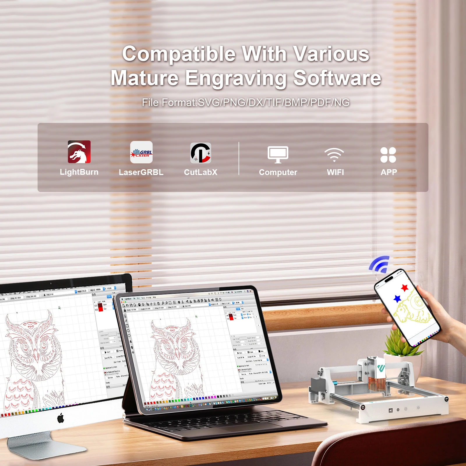 Laser Engraver 3W High Accuracy DIY Laser Engraving Machine Offline Usage Laser Cutter and Engraver for Wood Leather CNC Machine