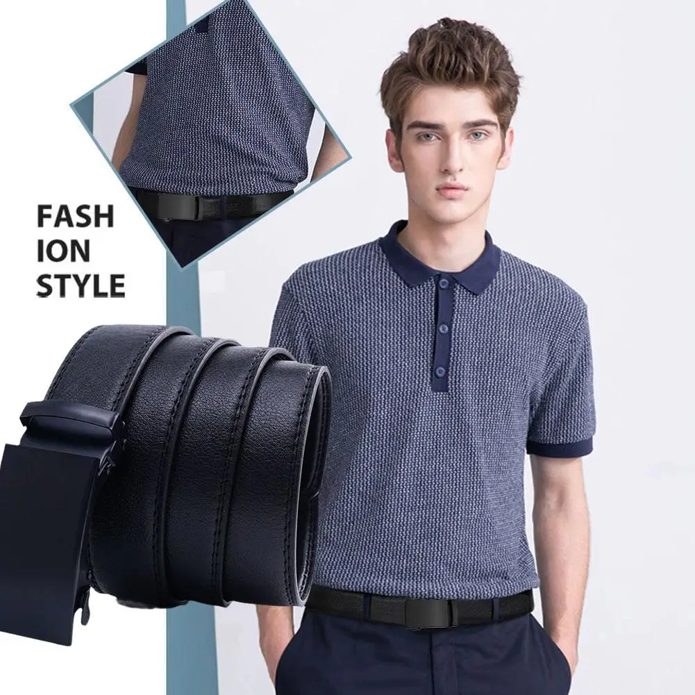 

124 Cm Men Automatic Buckle Belt Black Slide Buckle Easy To Remove Stylish Wear Comfortable Gift For Boyfriend Birthday Gif P1R3