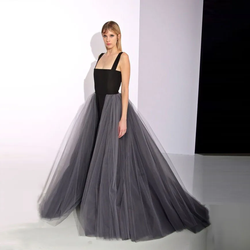 Autumn Tulle Overskirt Detachable Dark Gray Skirts For Party Floor Length Elastic Waist Women Wedding Skirts Lush