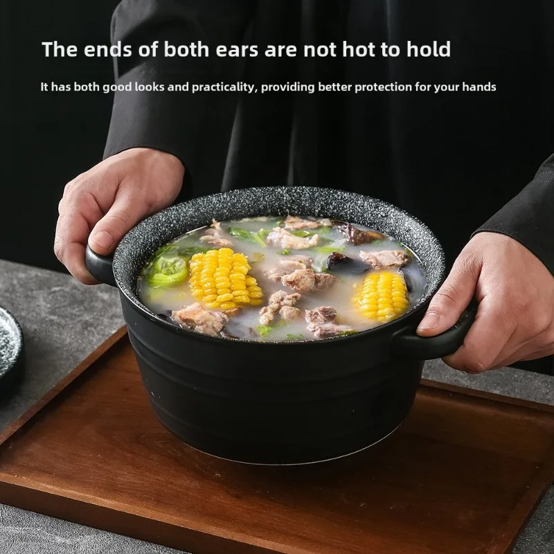 

Japanese Soup Bowl Large Ceramic Bowl Double Ear Soup Bowl Creative Noodle Japanese Salad Household Soup
