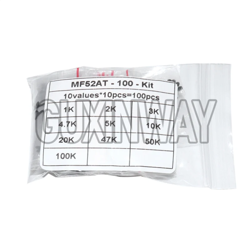 100pcs=10value*10pcs NTC Thermistor Resistor Kit  NTC-MF52AT 1K 2K 3K 4.7K 5K 10K 20K 47K 50K 100K +-5% 3950B