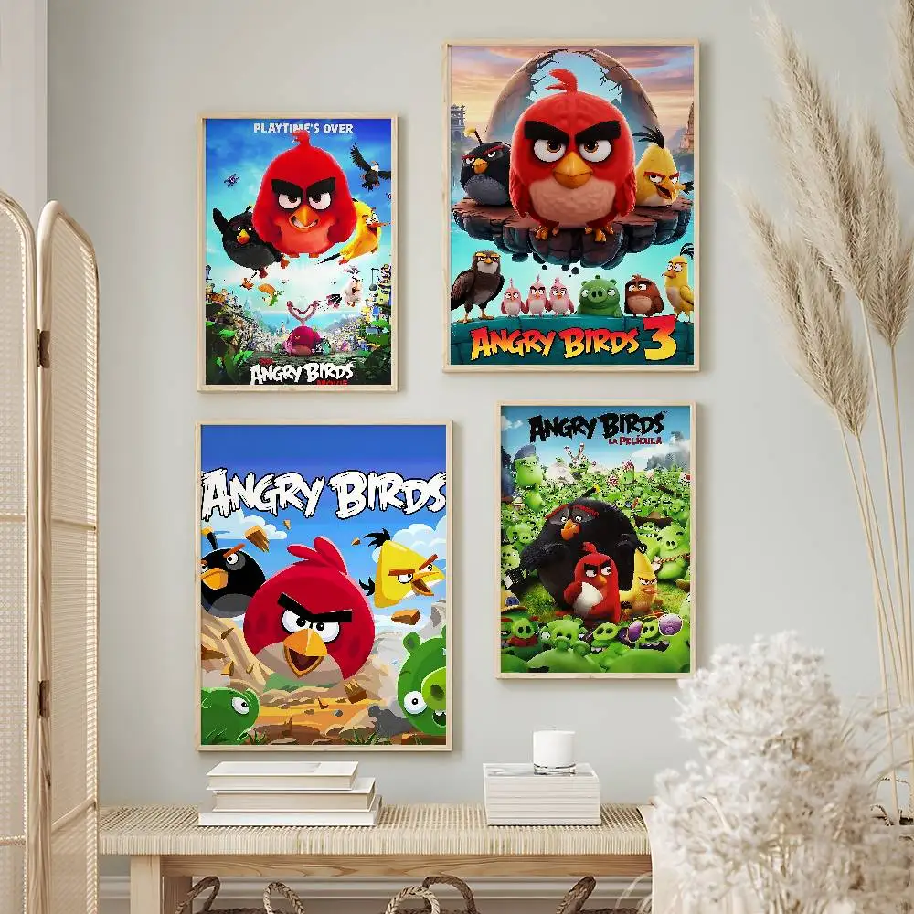Viral Game ANGRY BIRDS Posters Premium Self-Adhesive No Residue Wall Sticker for Home Office Bar Decor