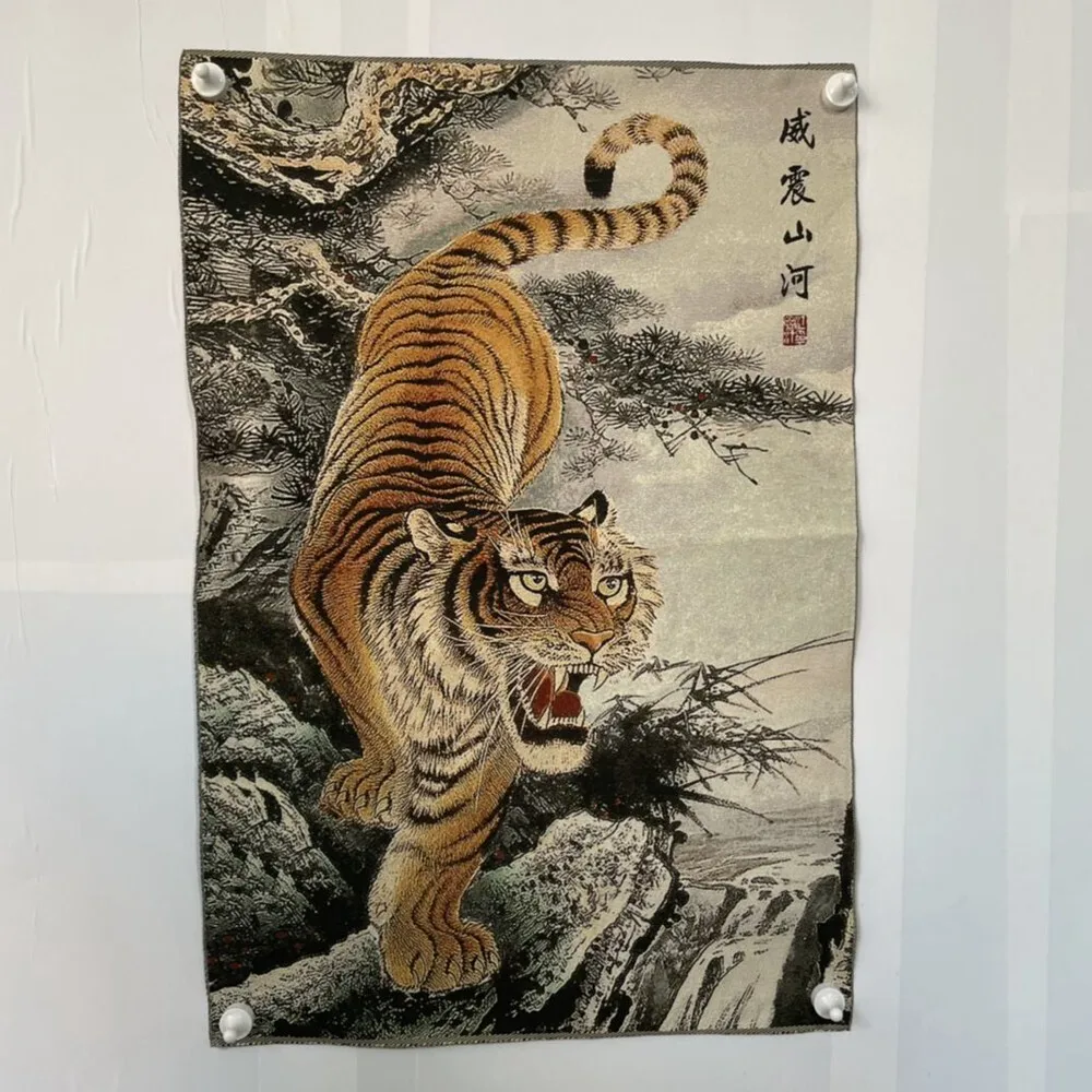 Chinese Silk Embroidery Thangka Mural Featuring Tigers