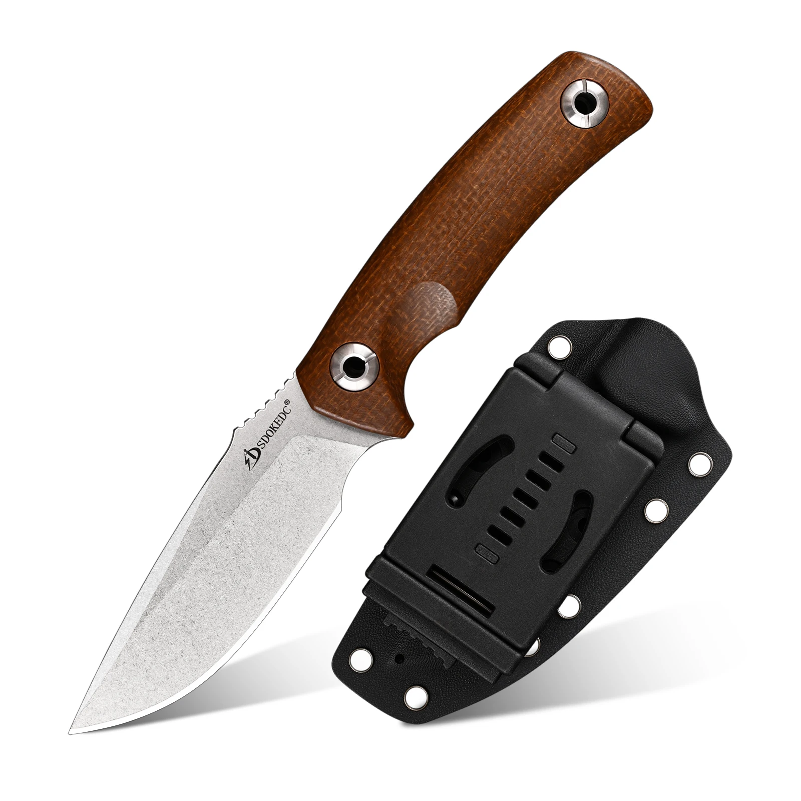 SDOKEDC Fixed Blade DC53 Steel Knife, Micarta Non-slip Handle, Outdoor Camping Hiking Utility EDC Tool with Protective Kydex