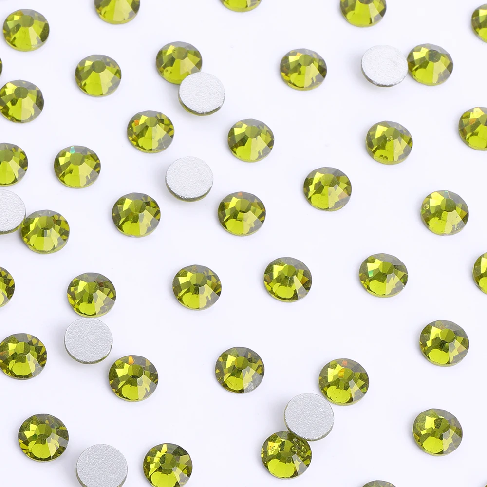 SS3-SS30 Glass Non Hotfix Rhinestone Olive Green Flatback Glitter Crystals Rhinetone Glue on Diamond Strass DIY Dress Clothing