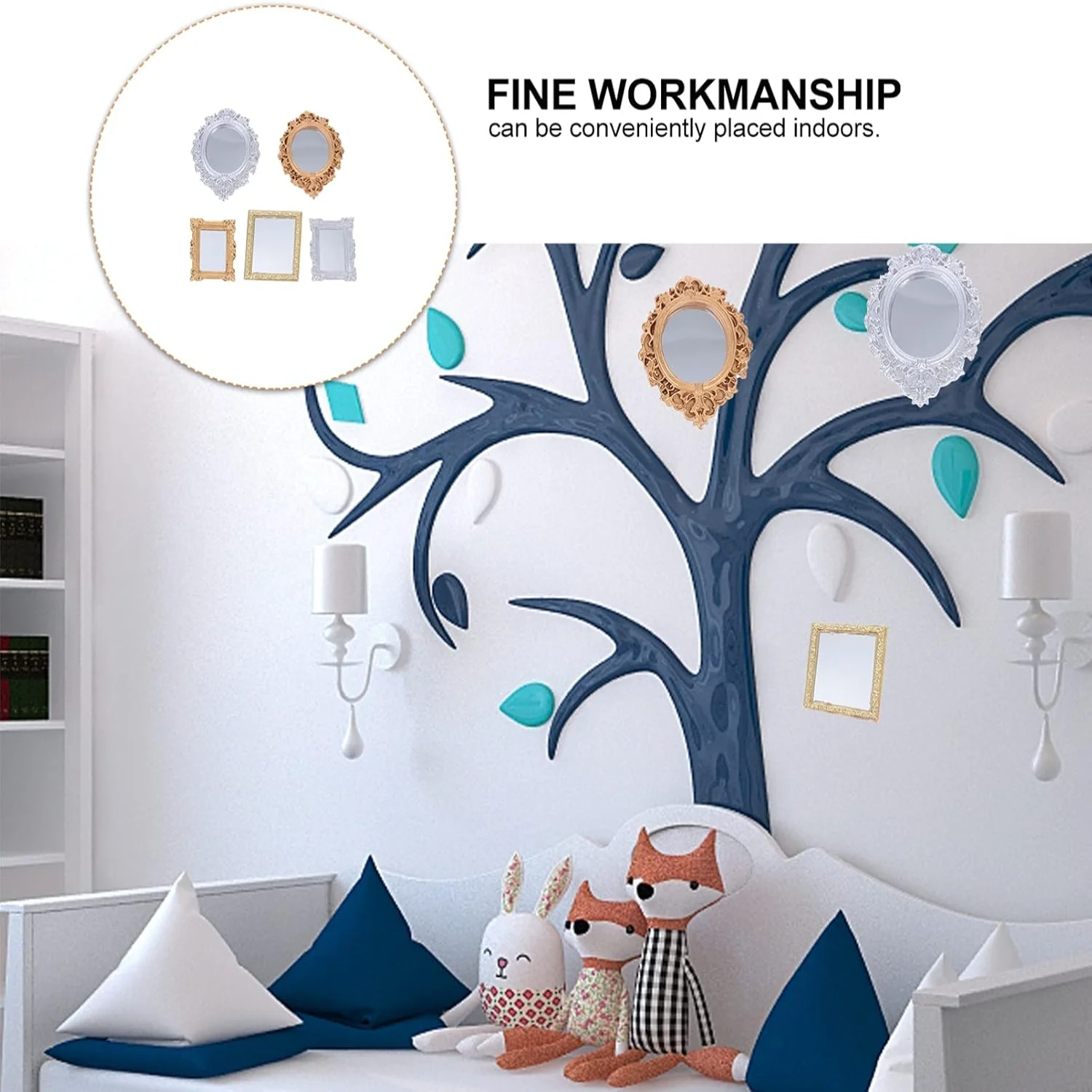 5Pcs Mini Decorative Mirror Small Wall Mirror Adornment Mini House Accessories Vintage Mirrors Miniature Handmade Mirrors, 2. 83