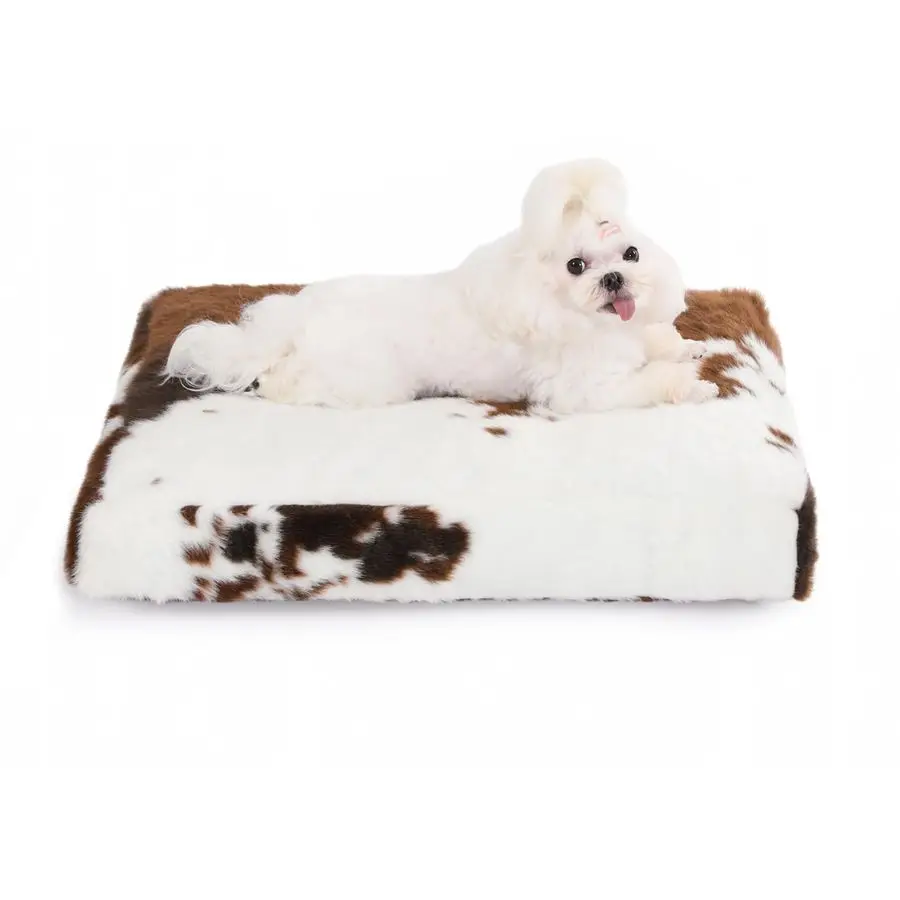 

Водонепроницаемая лежанка-бокс, плюшевая лежанка для собак и кошек со съемным моющимся чехлом, подстилка из искусственного меха, 23x18, с принтом под коровью шкуру