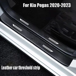 For Kia Pegas 2023 2022 2021 2020 Car leather carbon fiber grain threshold strip anti step and anti scratch protective sticker