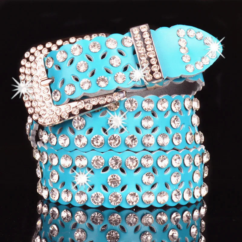Western Hollow-out Design Leather Rhinestone Women Belt Punk Hiphop Emo Jeans Causal Pants Belt for Ladies