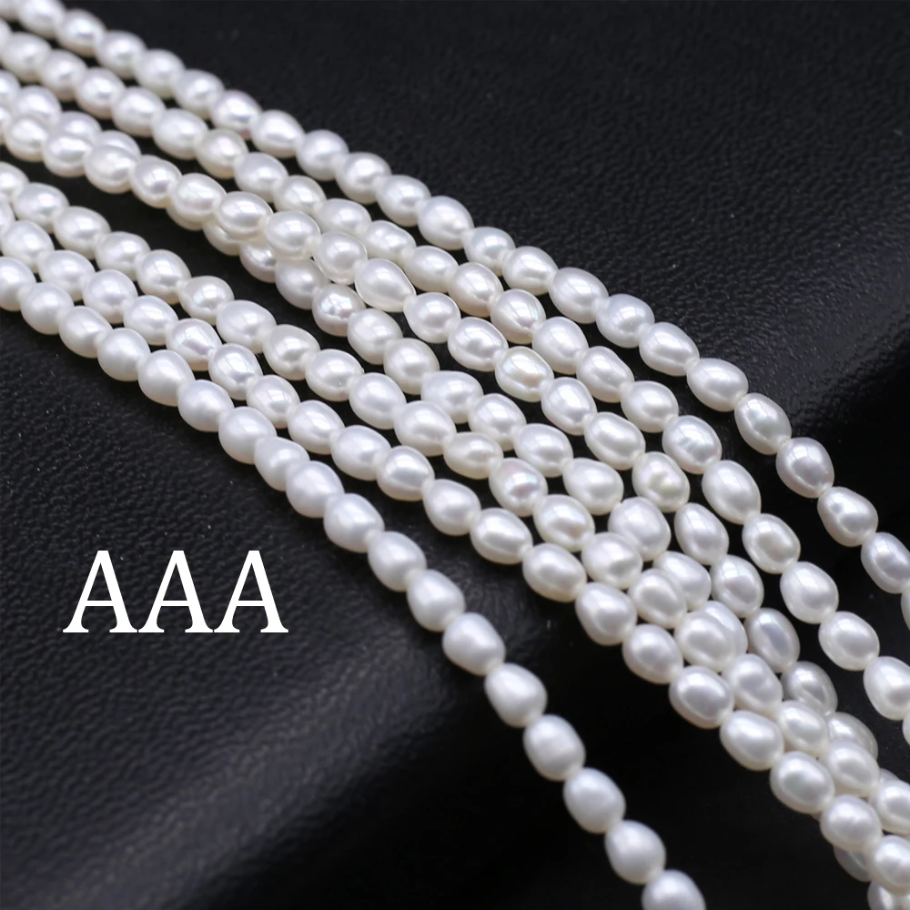 

3-4mm AAA High Gloss Natural Freshwater Pearl Rice Loose Spacer Beads for Jewelry Making DIY Necklace Bracelet Accessories 36cm