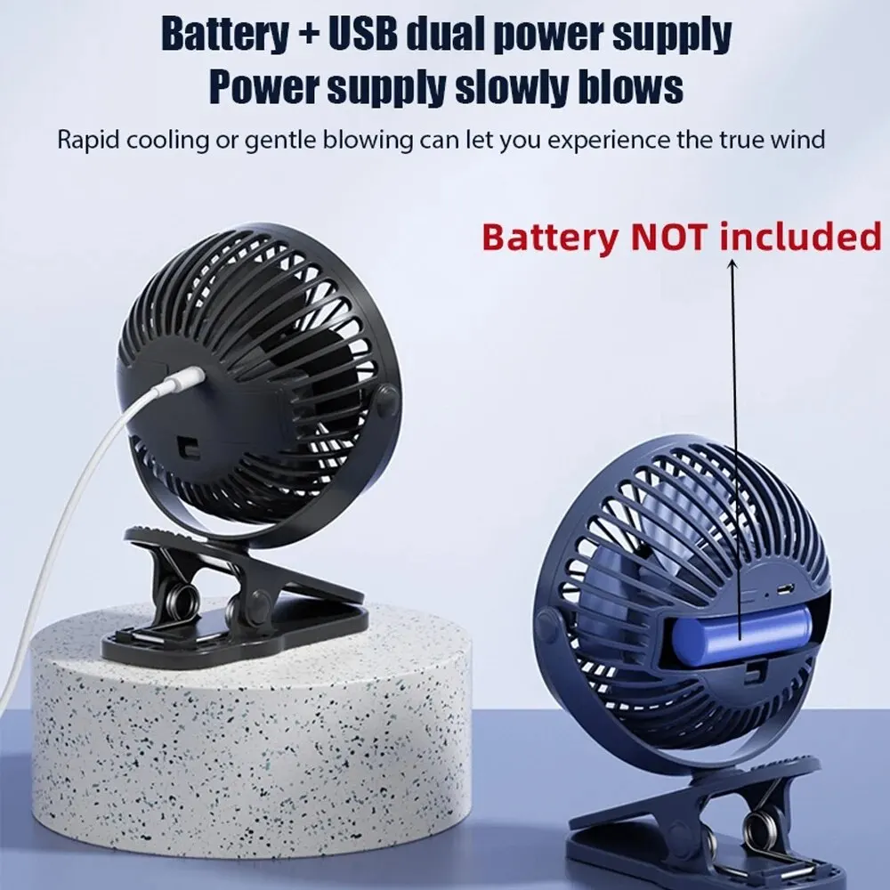 Portable USB Table Fan Clip-on Type 5000/10000mAh Rechargeable Mini Desk Fan 720 Degree Rotation 5 Speeds Adjustable Clip-on Fan