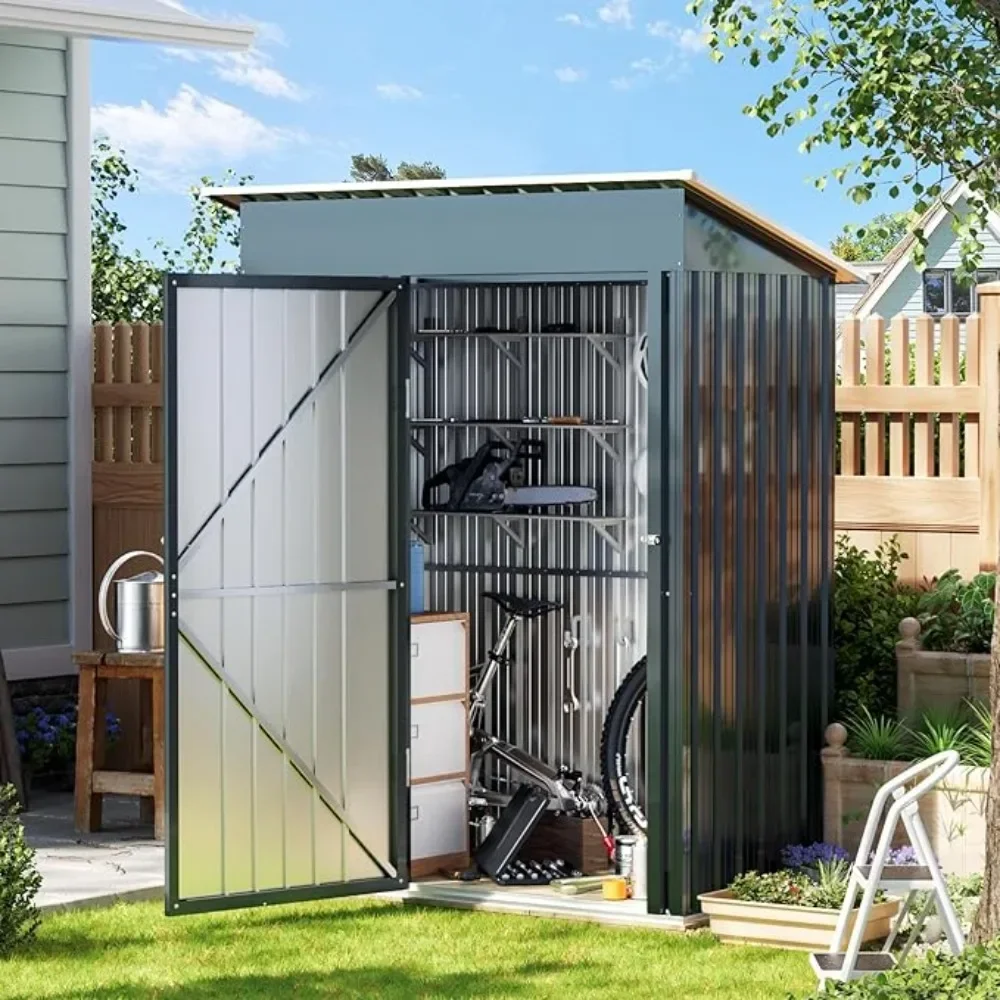 3X5FT/Base Outdoor Steel Storage Shed with Frame Floor and Lockable Doors, Ideal for Garden, Backyard, Midnight Blue