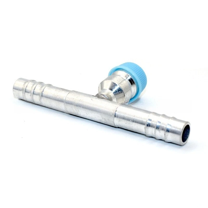 Auto AC Straight Aluminum Fitting with Charging Nozzle OR Seal Crimp Hose Butt Connector