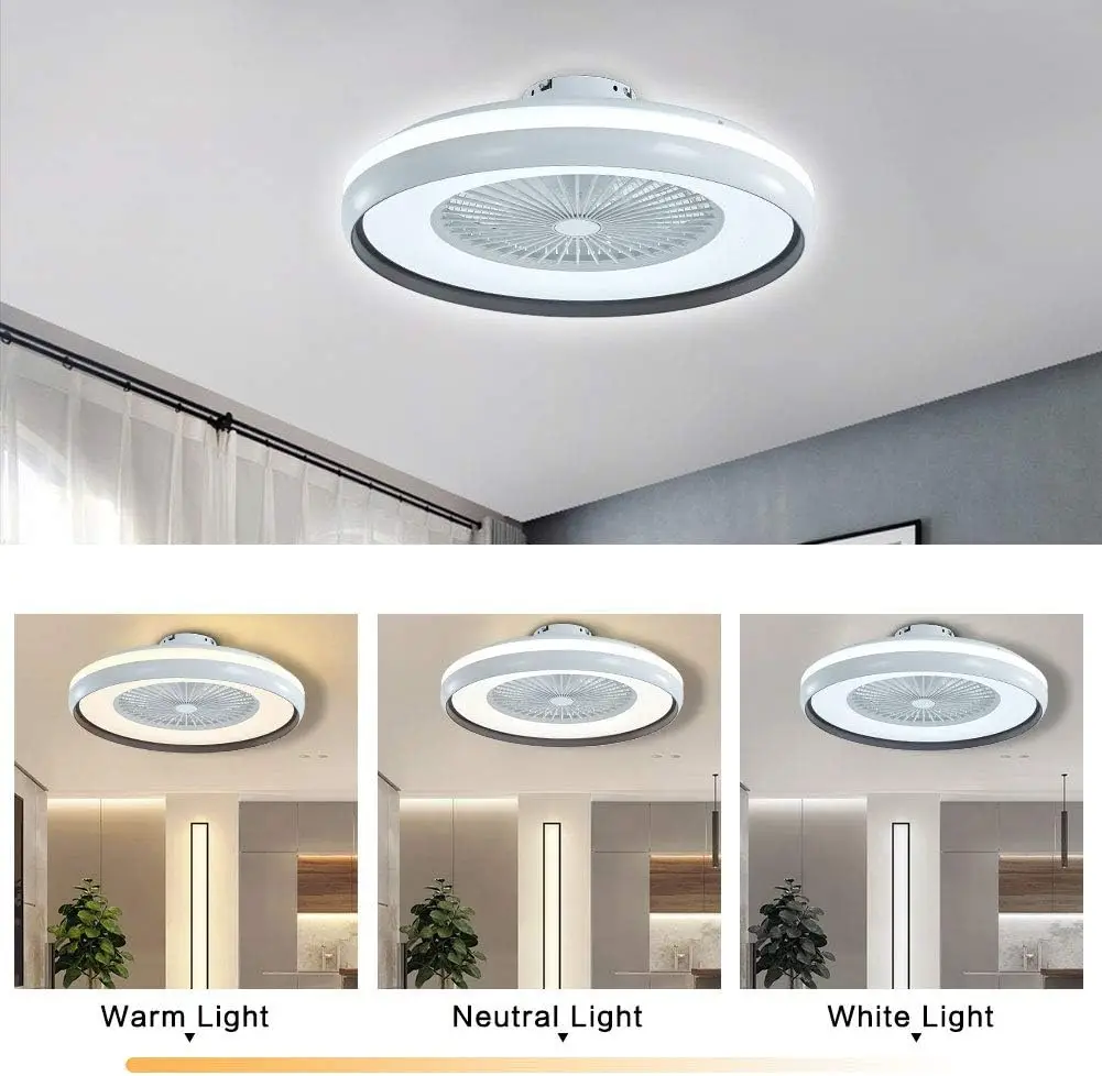 

20 Inch Modern Creative LED Remote Ceiling Fan with Light,Enclosed Invisible Blades Ceiling Fans,Ceiling Lighting Fixture Flush