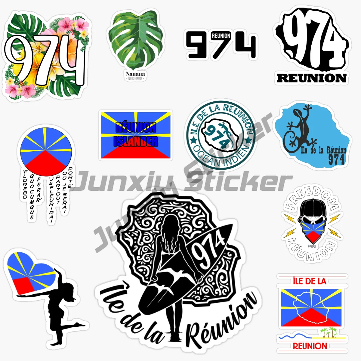 

Reunion Island 974 Flag Map Waterproof Vinyl Decal Car Accessories Pegatinas Para Coche DIY Car Styling Car Sticker