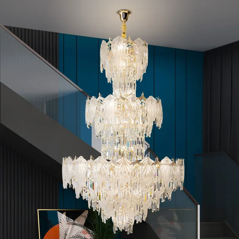 Postmodern Home Decoration Light Luxury Villa Living Room Empty Crystal Lamp Hotel Lobby Chandelier Duplex Mid Floor