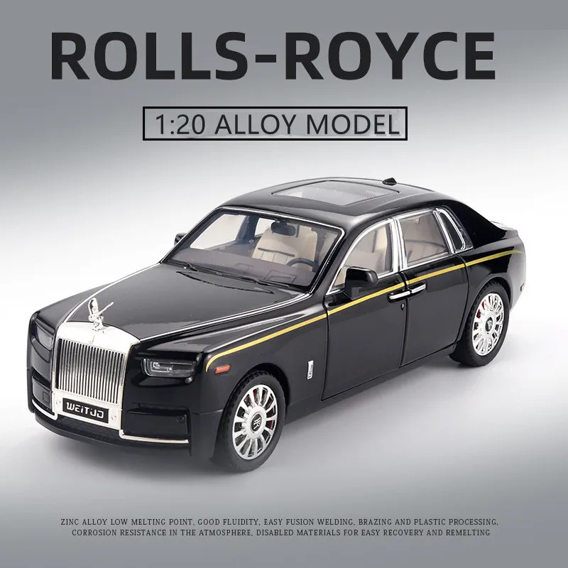 Rolls-royce Phantal合金カーモデル、大サイズ、1:20、ディキャスト、おもちゃの車、金属、シミュレーション、音、ライト、ギフト