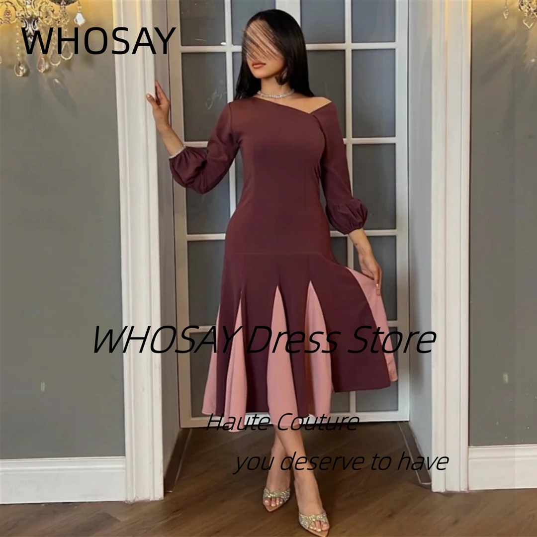 

WHOSAY 2025 Contrast Color Prom Dresses Off Shoulder Saudi Arabia Wedding Party Dress Tea Length Evening Gowns Customized
