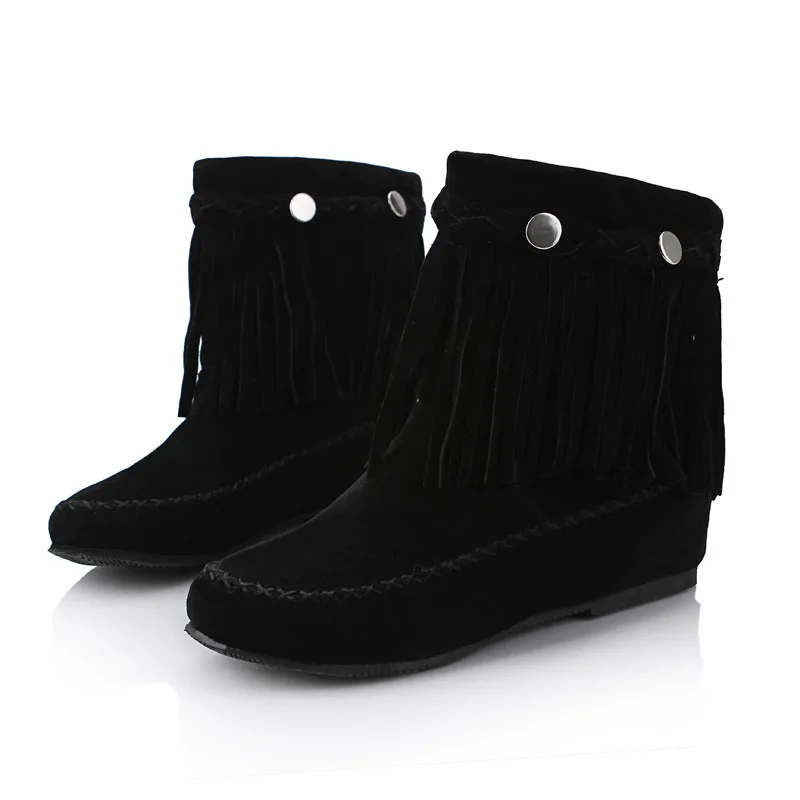 Flat Heels Boots Women Tassel Fringe Faux Suede Leather Short Boots Winter Height-increasing Lady Shoes Female Booties WSH5018