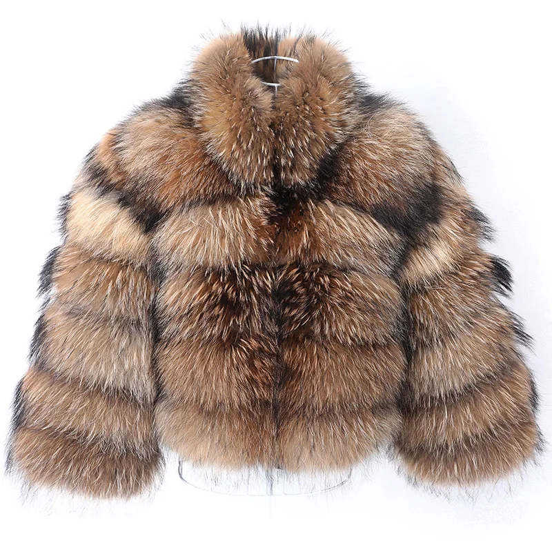 Maomaokong 2023 Natural Raccoon Fur Jacket Real Fox Fur Coat Women Winter Leather Fur Luxury Beige Female Clothes With collar