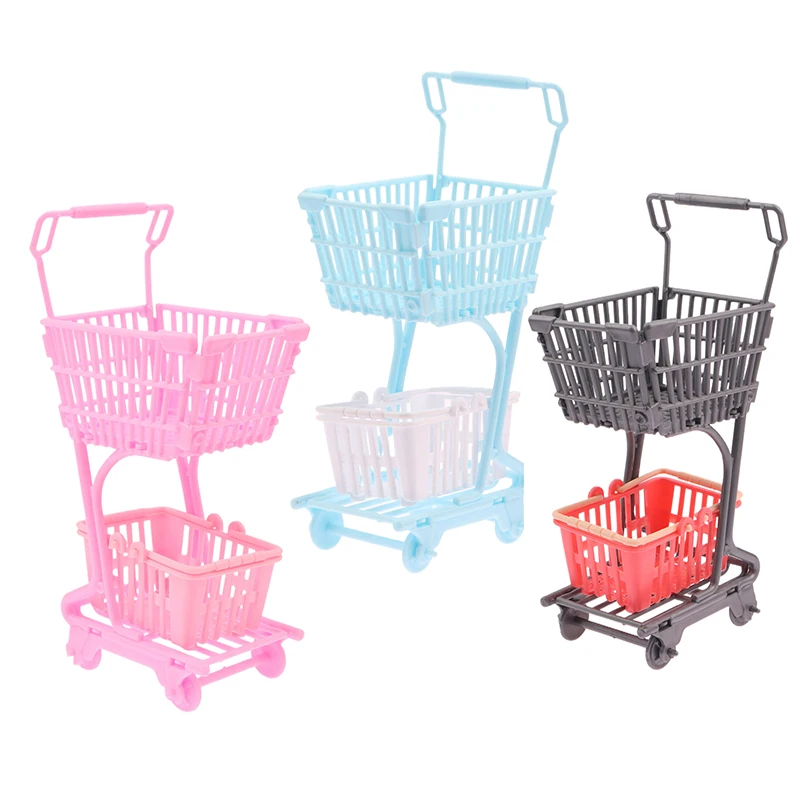 1/12 Dollhouse Mini Shopping Cart Supermarket Shopping Basket Model Dollhouse Supermarket Decoration Accessory Pretend Play Toy