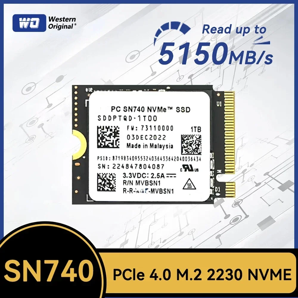 

Western SN740 2TB 1TB SSD M.2 2230 Gen4 PCIe 4.0 X4 NVMe Solid State Drive for Steam Deck Microsoft Surface ProX