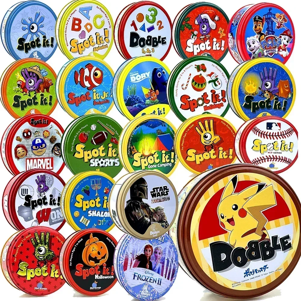 24Styles Dobble Cards Game Toy with Metal Box Red Sports Animals Jr Hip Kids Board Game Gift Holidays Camping