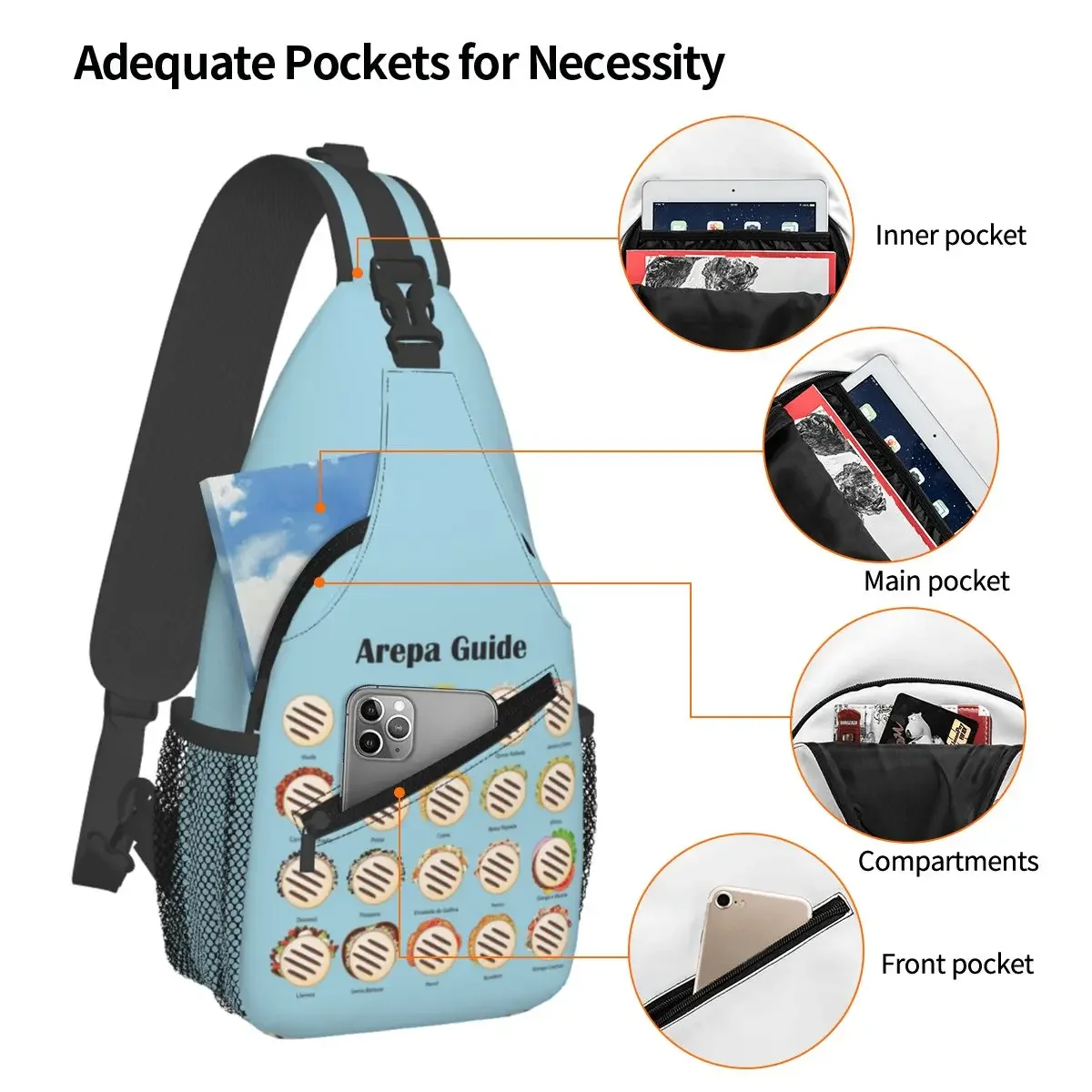 Arepa Guide Venezuela Latin Fast Food Chest Bag Men Sling Crossbody Backpack Chest Bag Travel Hiking Daypack Shoulder Bag