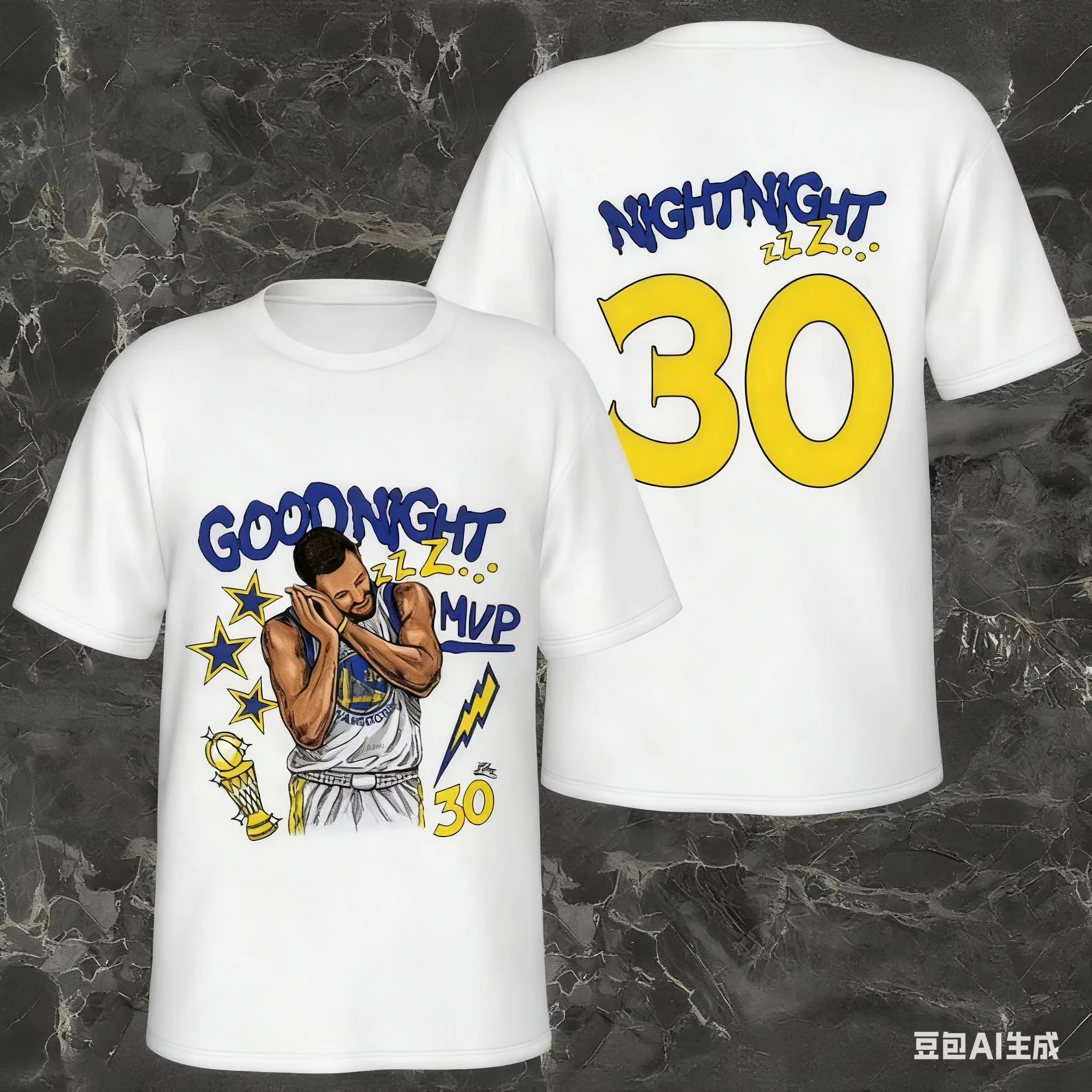 Verano hombres Stephen Curry Goodnight estampado puro algodón Neutral deportes Casual cuello redondo Camiseta Fan camisa de manga corta