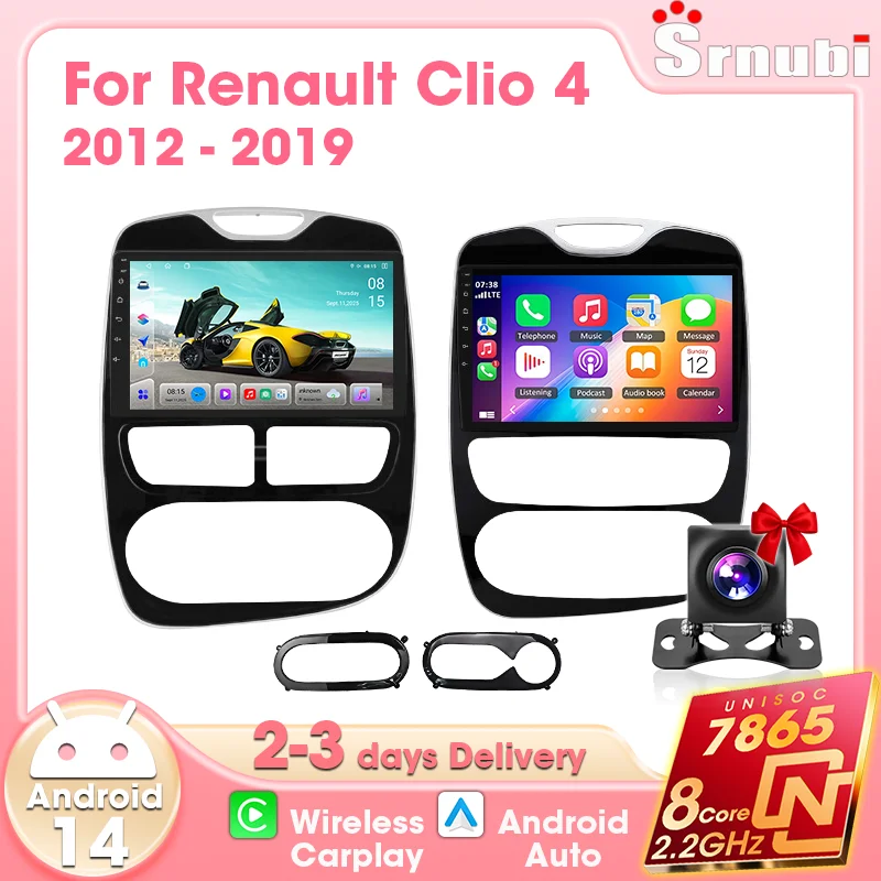 Autoradio sans fil Carplay Android Auto pour Renault Clio IV 2012-2019 Lecteur multimédia Navigation GPS UIS7865 8 cœurs DSP Écran QLED Bluetooth 5.4 FM AM Écran tactile Caméra de recul