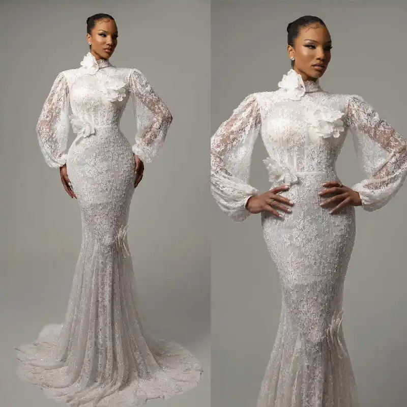 

Vintage Mermaid Gown Wedding Dresses Backless Floor-Length Bridal Gowns Detachable Train Vestidos De Novia Colour Customized