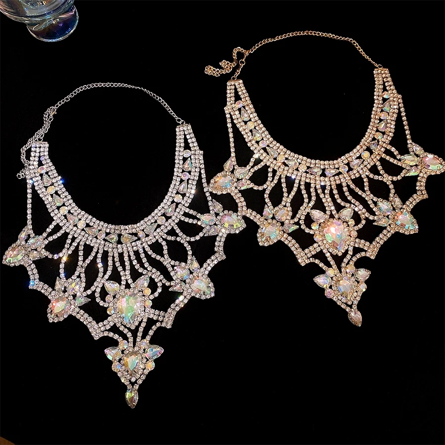 Gorgeous Glam Style Short Neck Chain with Dense Shiny Water Drill Inlay and Multi Layer Tassel Elegant Temperament Jewelry