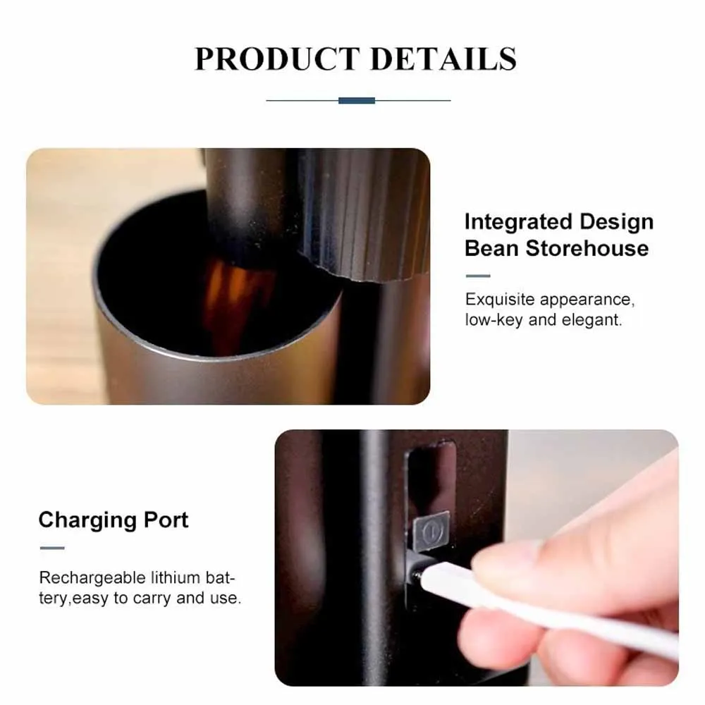 مطحنة القهوة الكهربائية المحمولة XEOLEO سهلة الحمل أثناء السفر للاستخدام المنزلي، مطحنة حبوب القهوة القابلة لإعادة الشحن عبر USB