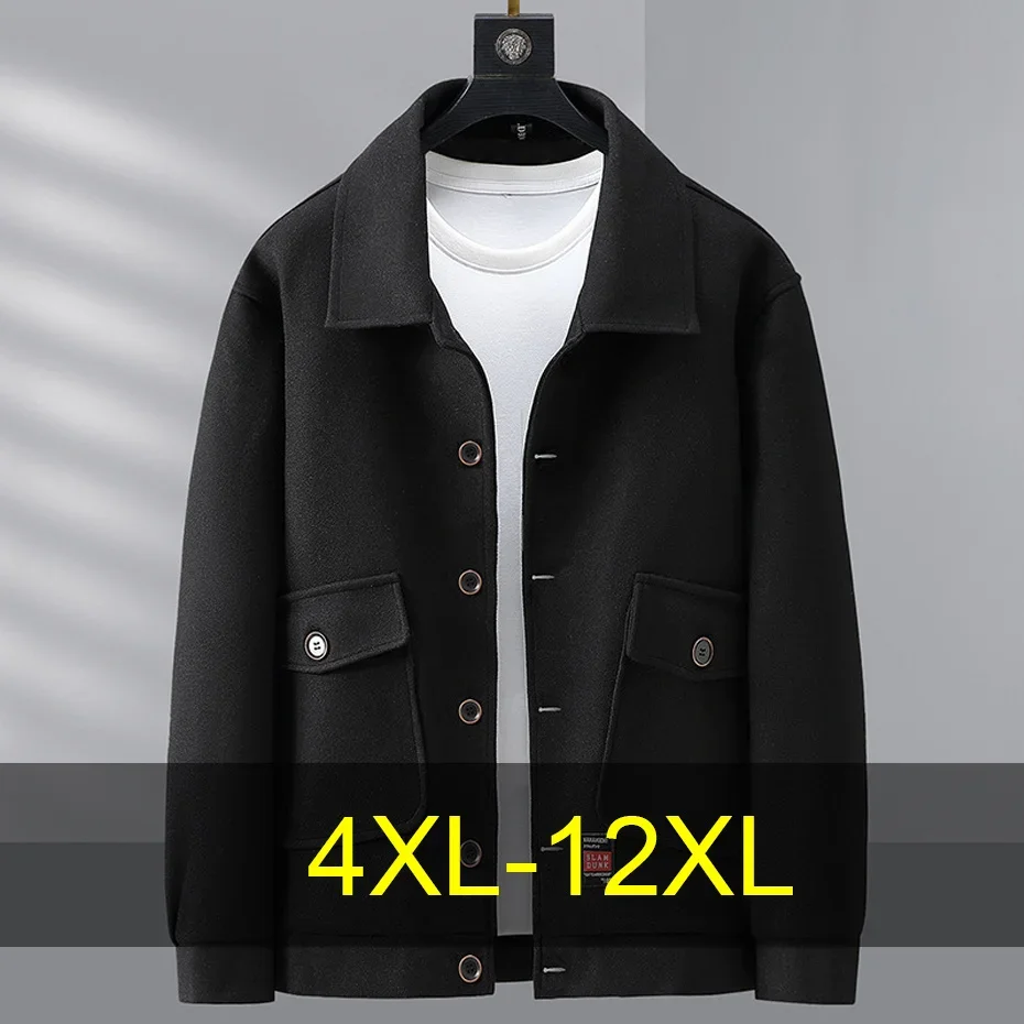 

Solid Color Woolen Jacket Men 10XL 12XL Plus Size Woolen Jacket Coat Autumn Winter Fashion Casual Button Jackets Coats Male