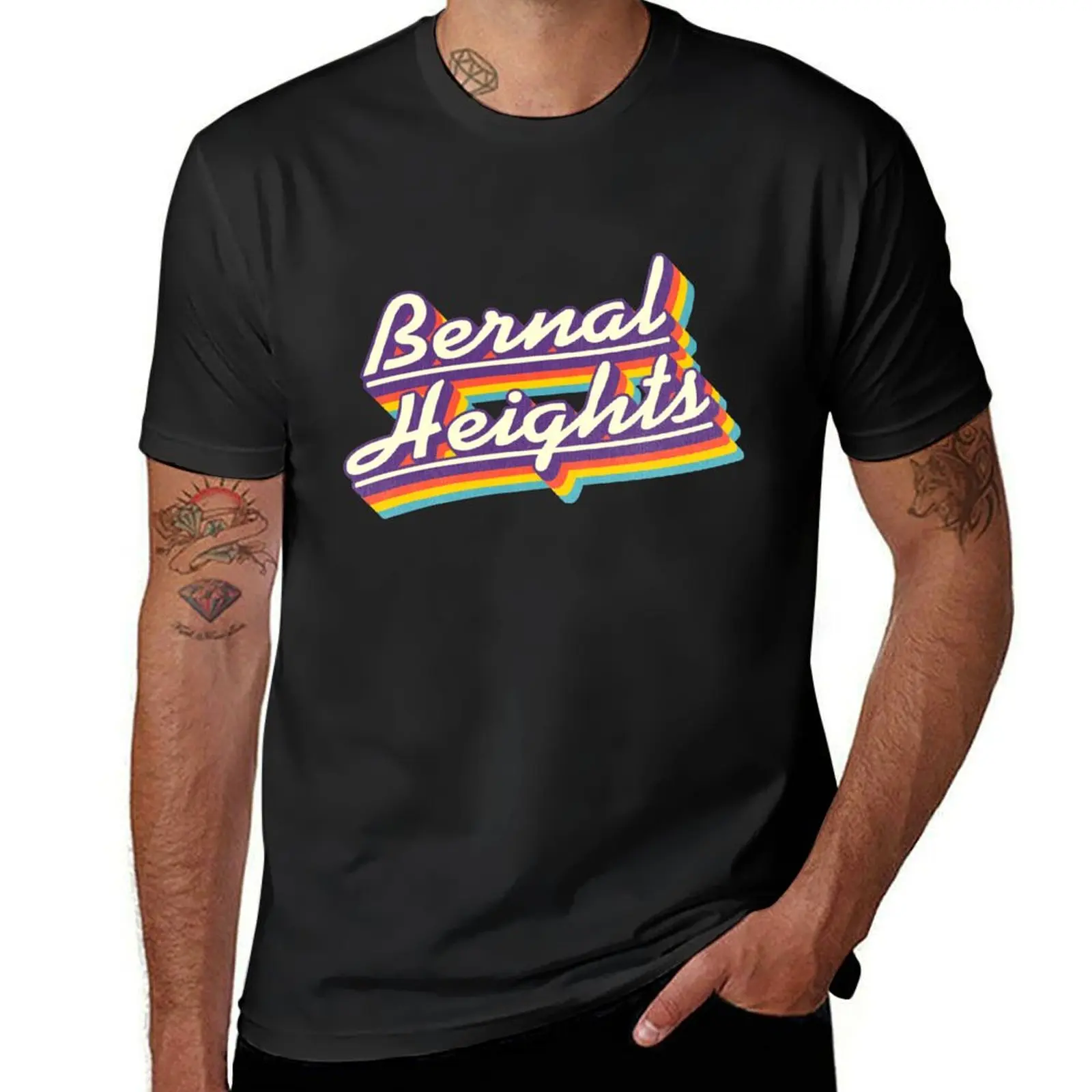 Bernal Heights Retro Rainbow T-Shirt blacks customs men workout shirt