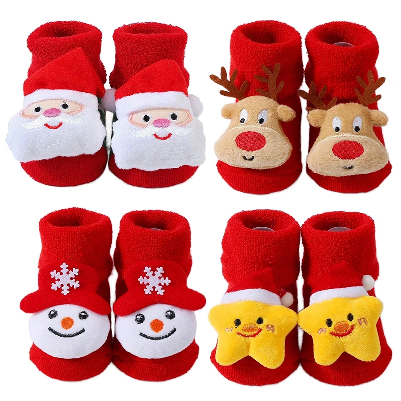 Kids Christmas Socks For 0-12Months Children\'s Short Socks Girls Boys Winter Warm Cotton Toddler New Year Gift Santa Claus Socks