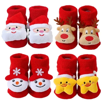 Chaussettes de noël pour enfants de 0 à 12 mois, chaussettes courtes pour filles et garçons, en coton chaud d'hiver, cadeau du nouvel an, chaussettes du père noël
