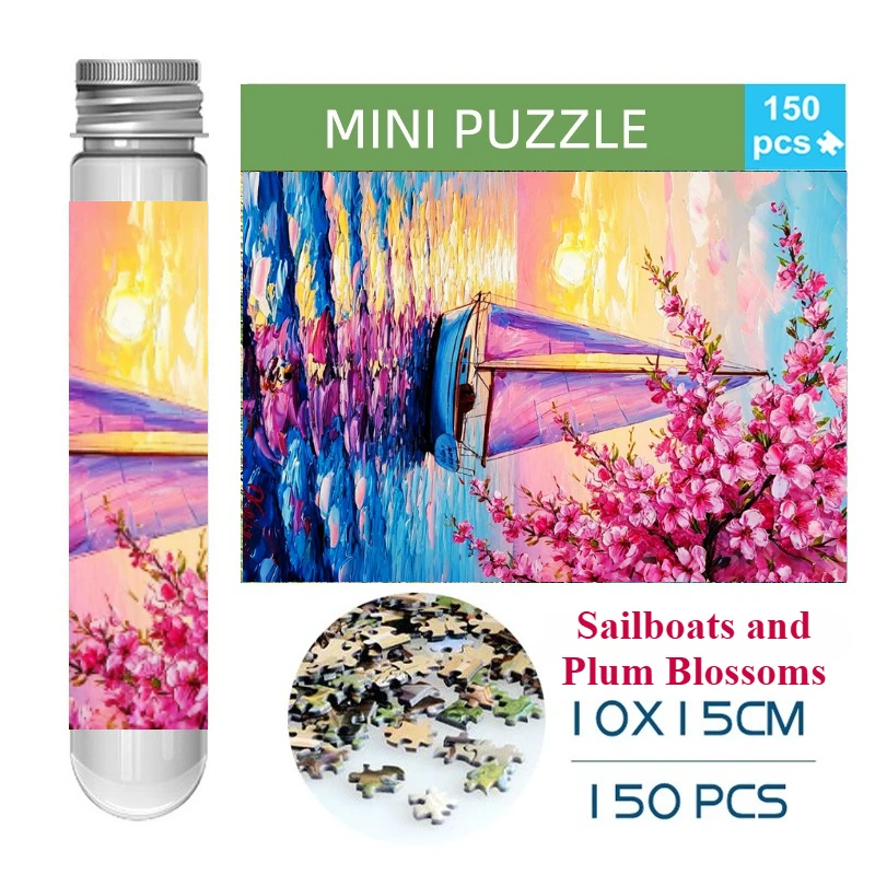 150PCS Mini Test Tube Sailboats and Plum Blossoms Difficult Jigsaw Puzzle  Decompression Toys Game Family Educational Toys