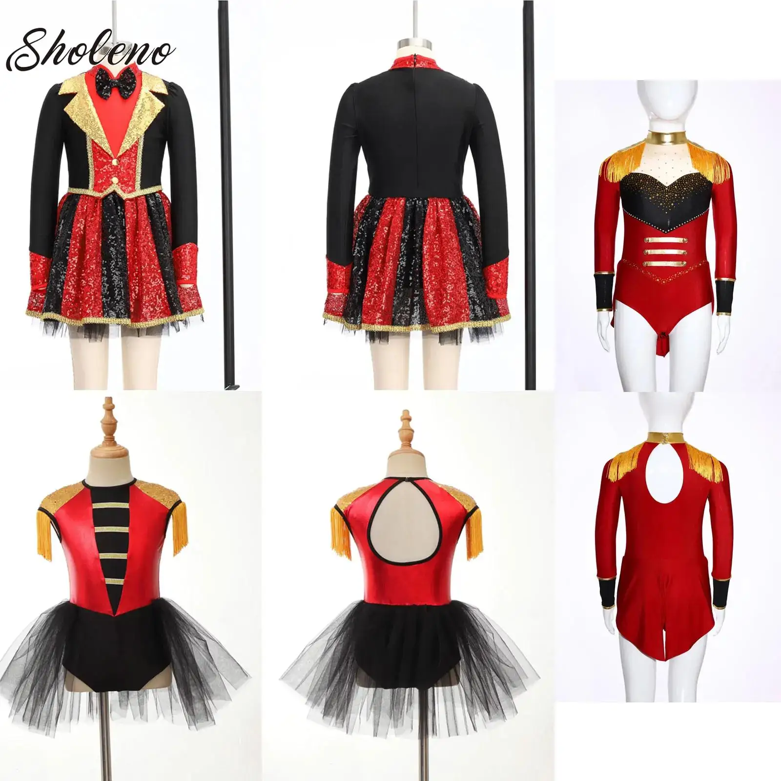 

Kids Girls Circus Ringmaster Director Cosplay Costume Shiny Sequins Bodysuit Tutu Dress Magician Drummer Halloween Clothes