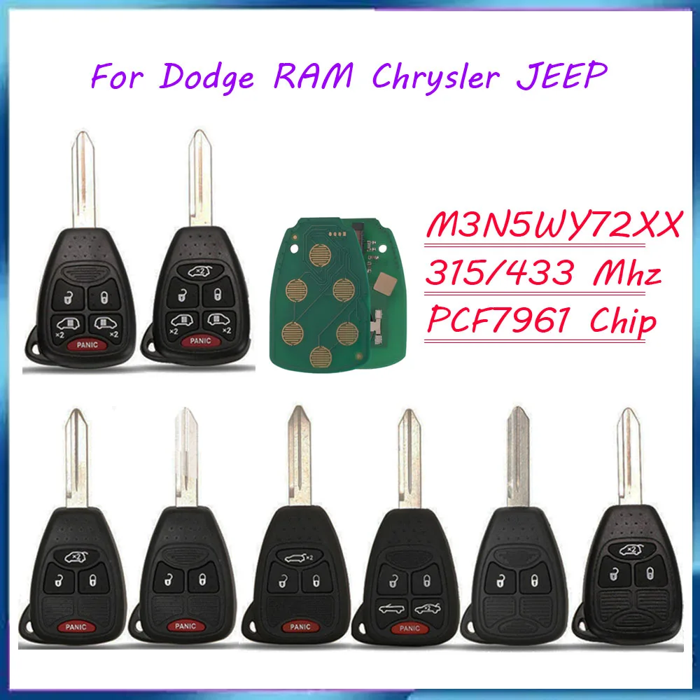 jingyuqin New PCF7961 M3N5WY72XX Remote Car Key For Dodge RAM JEEP Commander Compass Grand Cherokee Liberty Wrangler Chrysler