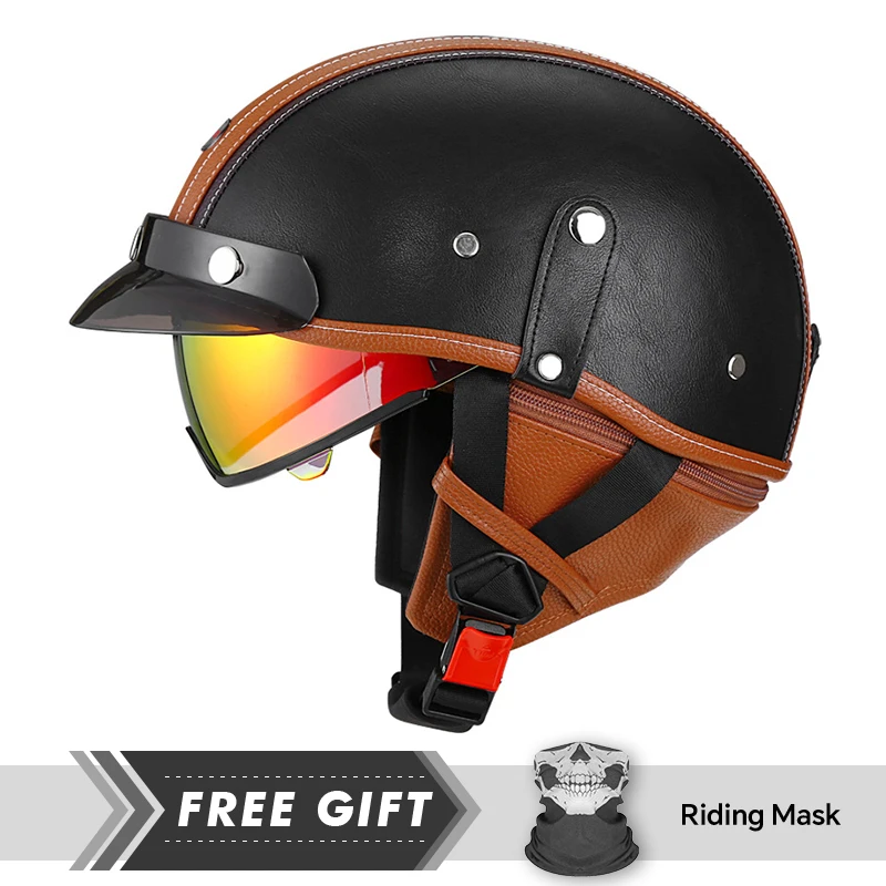 

Hot Sale Leather Half Face Helmet Men Women Motorcycle Helmets DOT Approved Adult 1/2 Half Helmets Low Profile Open Half Helm