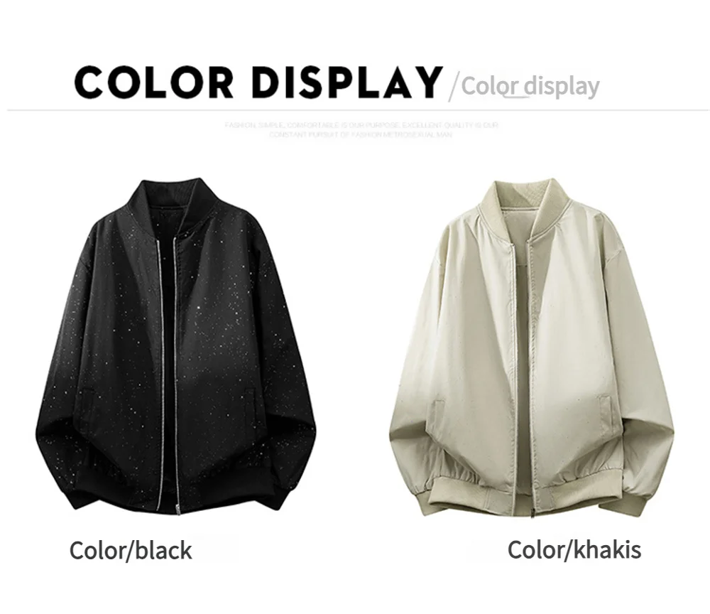Giacca da uomo stampata con cerniera nera alla moda e a forma di stella, cappotto casual ampio retrò primaverile e autunnale, streetwear coreano