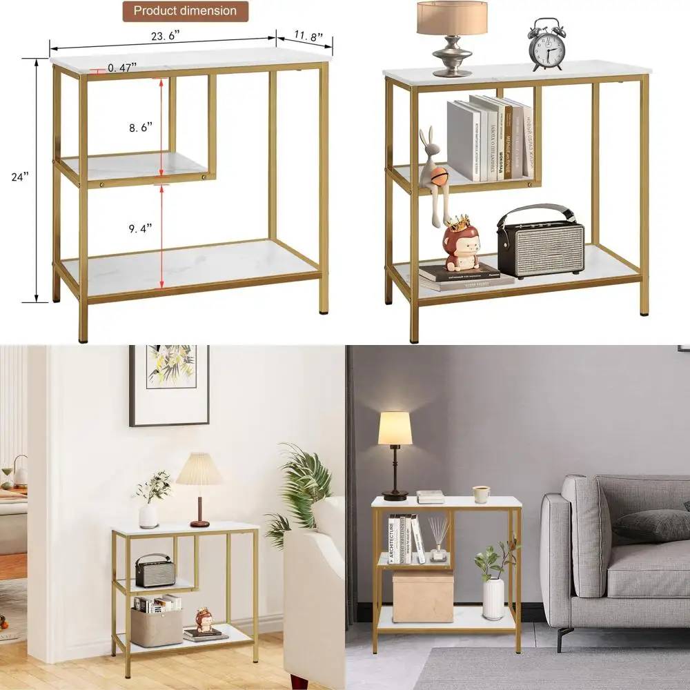 

Пара 3-ярусных золотых приставных столиков - многофункциональные тумбочки для гостиной, спальни, офиса и ванной комнаты